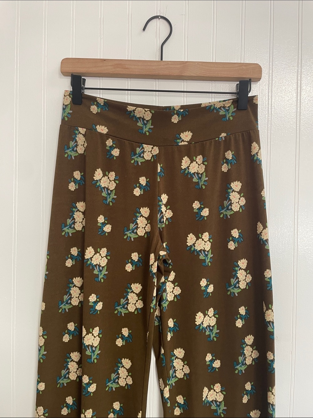 NATURAL LIFE Olive Brown Multi Floral Wide Leg Cut Your Own Length Pant Size S - Picture 4 of 9